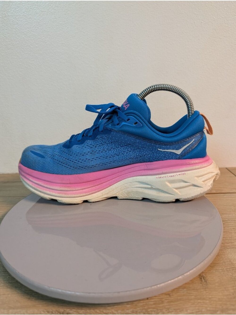 Hoka One One Bondi 8 Women 8.5 B Blue Pink White Running Shoes Comfort Sneaker - Picture 8 of 11